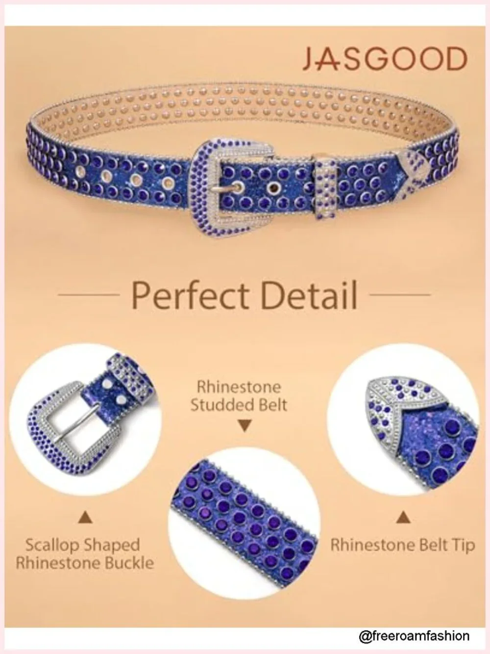 Western Belt with Rhinestone Silver Buckle for Jeans, PU Leather